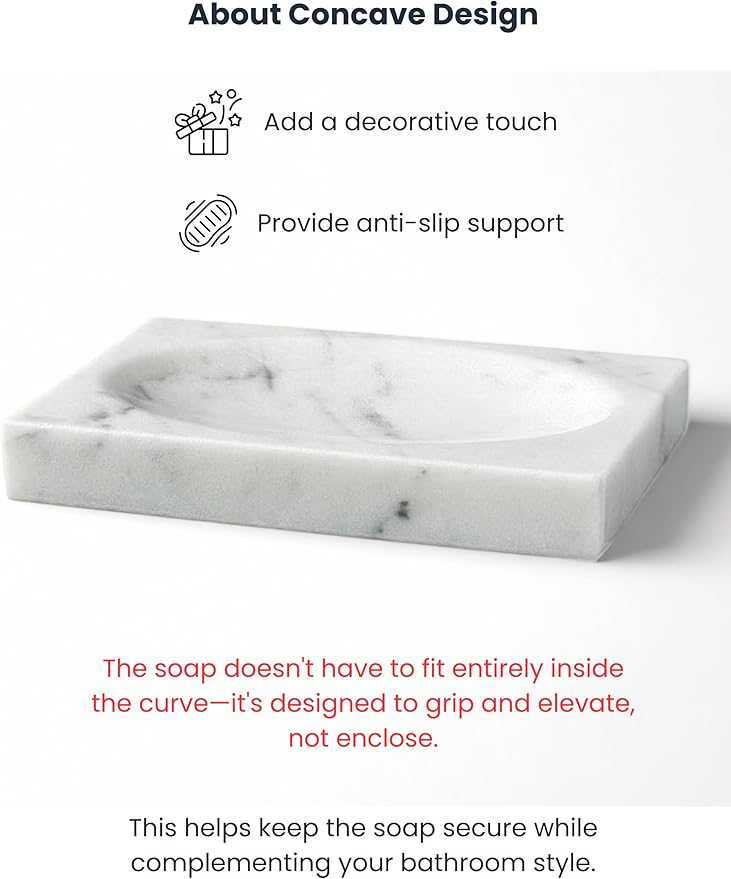Marble Soap Dish for Shower - Stone Soap Tray Holder, Natural Soap Bar Holder Countertop Caddy, Marble Bathroom Accessories (Calacatta White)