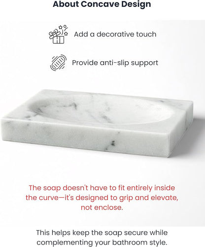 Marble Soap Dish for Shower - Stone Soap Tray Holder, Natural Soap Bar Holder Countertop Caddy, Marble Bathroom Accessories (Calacatta White)