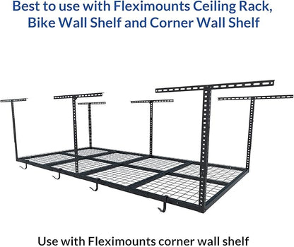 FLEXIMOUNTS 4 Pack Add On Storage Rail Hook Accessory for Ceiling Rack and Wall Shelving, Max Weight Capacity up to 50lbs, Black