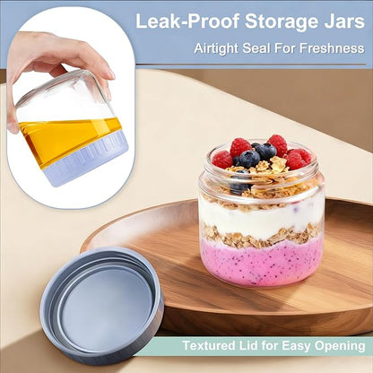 Overnight Oats Containers with Lids, 10oz Wide Mouth Mason Jars with Lids, 6 Pack Glass Jars with Airtight lid for Chia Pudding Yogurt Salad, Meal Prer Oatmeal Jars