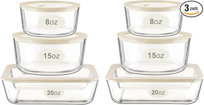 Urban Green Glass Food Container Set with Glass Lid, 6 Pack, Food Storage Containers Set, Airtight, LeakProof, Micowave Safe, 100% Plastic Free, Meal Prep Containers (White Color)