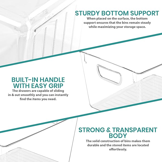 Utopia Kitchen Clear Pantry Organizers and Storage Bins 6 Pack, Large Clear Storage Bins for Pantry, Durable Freezer Organizer Bins With Handles for Organizing Fridge, Kitchen Organization