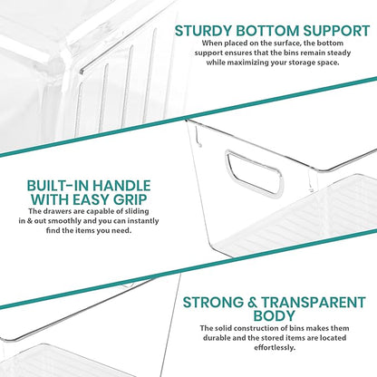 Utopia Kitchen Clear Pantry Organizers and Storage Bins 6 Pack, Large Clear Storage Bins for Pantry, Durable Freezer Organizer Bins With Handles for Organizing Fridge, Kitchen Organization