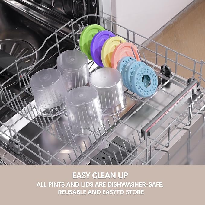 QVN For Ninja Creami Pints and Lids - 4 Pack Creami Containers, 16oz Creami Pint Containers Compatible with NC299AMZ & NC300s Series Ice Cream Maker - Dishwasher Safe & Good Sealing
