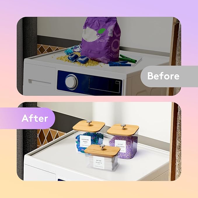 POLRAI 3 Pack Laundry Pod Containers and Dryer Sheet Holder, Laundry Room Organization Storage Containers with Lids and Labels for Detergent Pods Dry Sheet Organizing