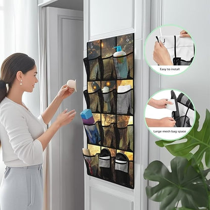 Alien Over the Door Shoe Organizer with Pockets 4 Shelf Large Shoe Organizer Door Hanger for Bathroom Small Spaces Apartment Bedroom Closet Door Hanging Storage Bag