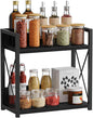 Giikin Kitchen Countertop Organizer, 2 Tier Coffee Bar Organizer, Black Spice Rack for Counter, Kitchen Counter Shelves, Particleboard, Large Size (15.8" L x 7.9" W x 15.8" H), Black