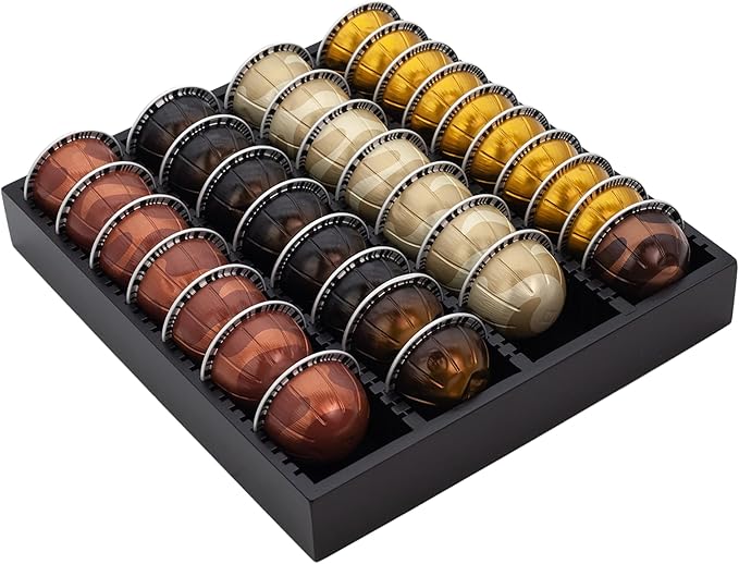 MinBoo Bamboo Coffee Capsule Storage Drawer Tray, Bamboo Drawer Insert Organizer Holds Coffee Pods, Compatible with Vertuoline Capsules, Suitable for Kitchen, Home, Office,Black