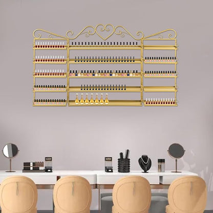 5 Tiers Wall-Mounted Nail Polish Storage Racks Metal Nail Polish Holder Cosmetic Display Case Lipstick Perfume Wall-Mounted Shelf for Home Spa Nail Salon Shop