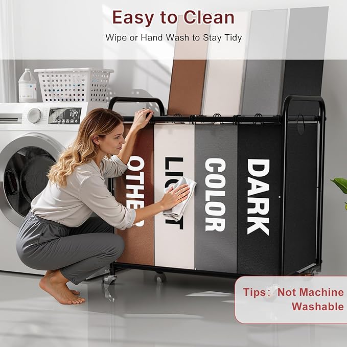 180L Laundry Sorter 4 Section – Heavy Duty Rolling Laundry Basket with Lockable Wheels and Lid, 4 Large Separate Removable Bags, Laundry Hamper Cart for Laundry Room Organizer (Multicolor)