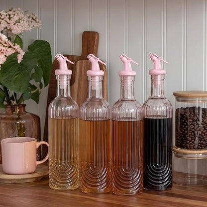 Vesici 4 Set 17oz Pink Syrup Dispenser, Glass Syrup Bottles for Coffee Bar, Pink Leak-Proof Coffee Accessories