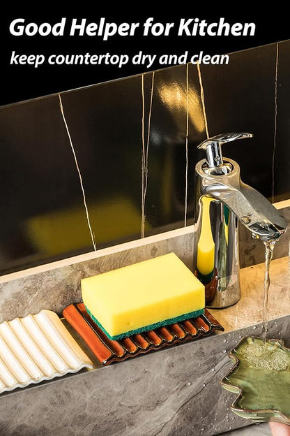 Bar Soap Holder, Ceramic Soap Dish Japanese Soap Tray for Countertop & Saver for Shower, Lift Soap Keep Dry，with Self Drain, Red