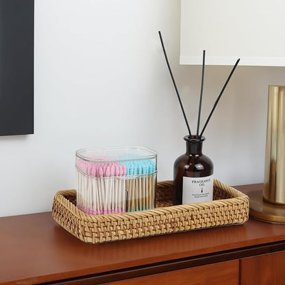 Rattan Bathroom Tray Countertop, Wicker Toilet Tank Basket, Decorative Bathroom Vanity Tray for Decor Coffee Table
