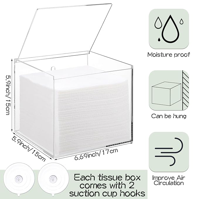 Yalikop Wall Mounted Disposable Facial Towel Storage Box Holder, Clear Acrylic Box for Clean Towels XL (Not Included), Disposable Face Towelettes Organization Container for Bathroom Cleansing Dry Wipe