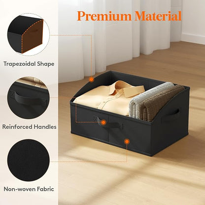 Lifewit Trapezoid Closet Storage Bins for Shelf, 6 Packs Non-woven Closet Organizer Baskets with Handles, Foldable Clothes Containers Boxes for Clothing, Book, Purse, 19L, Large, Black