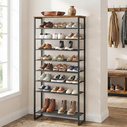 HOOBRO 10-Tier Shoe Rack for Entryway, 29.5" L Shoe Storage Organizer, Large Capacity Shoe Shelf for Closet, Front Door Entrance, Hallway, Holds 36-40 Pairs of Shoes, Rustic Brown and Black BF107XJ01