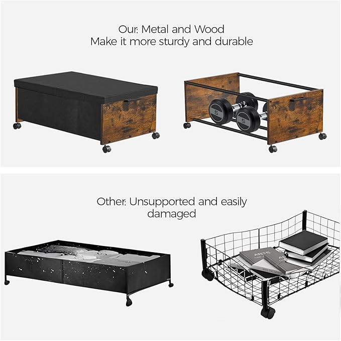 FOUCSSOMEI Under Bed Storage with Wheels,Under Bed Drawers Heavy Duty, 2 Packs, Wooden Under Bed Storage Containers Organizer, Metal Frame, Patented Design