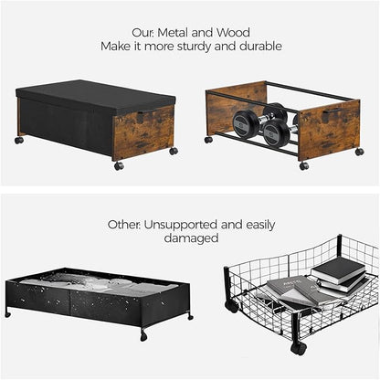 FOUCSSOMEI Under Bed Storage with Wheels,Under Bed Drawers Heavy Duty, 2 Packs, Wooden Under Bed Storage Containers Organizer, Metal Frame, Patented Design