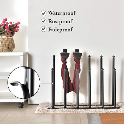 MyGift Modern Black Metal Boot Rack for Tall Boots Storage, Free Standing Entryway Shoe Rack Walk-In-Closet Boot Organizer with 12 Long Posts, Holds 6 Pair