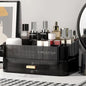 Makeup Organizer for Vanity, Large Desk Organizer with Stackable Drawer for Cosmetics, Skincare, Lipsticks, Palette, Nail Care, Ideal Storage for Dresser and Bathroom Countertop- Black