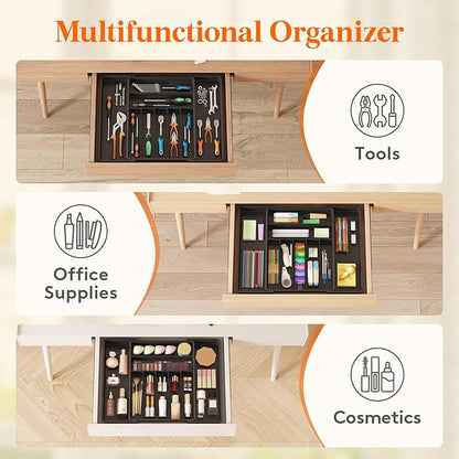 Lifewit Silverware Drawer Organizer, Expandable BPA Free Plastic Utensil Tray for Kitchen, Adjustable Flatware Cutlery Holder for Spoons Forks Knives, 13-22.3 x 16.7", Black