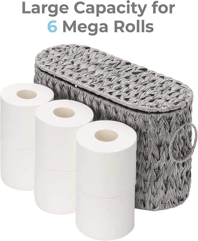 GRANNY SAYS Toilet Paper Storage Basket with Lid and Handle, Durable Toilet Paper Holder, Waterproof Bathroom Organizers and Storage, Wicker Basket for Bathroom Storage, Grey