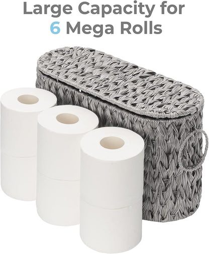 GRANNY SAYS Toilet Paper Storage Basket with Lid and Handle, Durable Toilet Paper Holder, Waterproof Bathroom Organizers and Storage, Wicker Basket for Bathroom Storage, Grey