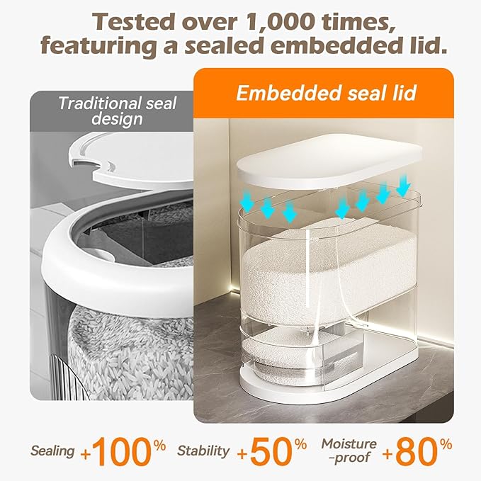 SYNCVIBE Rice Dispenser 22-25 Lbs Rice Storage Container with Measuring Cup Moisture Proof, Large Cereal Dry Food Storage, Household Airtight Food Dispenser Bucket for Kitchen Pantry Organization