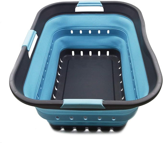 SAMMART 42L (11 gallon) Collapsible Plastic Laundry Basket - Foldable Pop Up Storage Container/Organizer - Space Saving Hamper/Basket (1, Grey/Sea Angel)