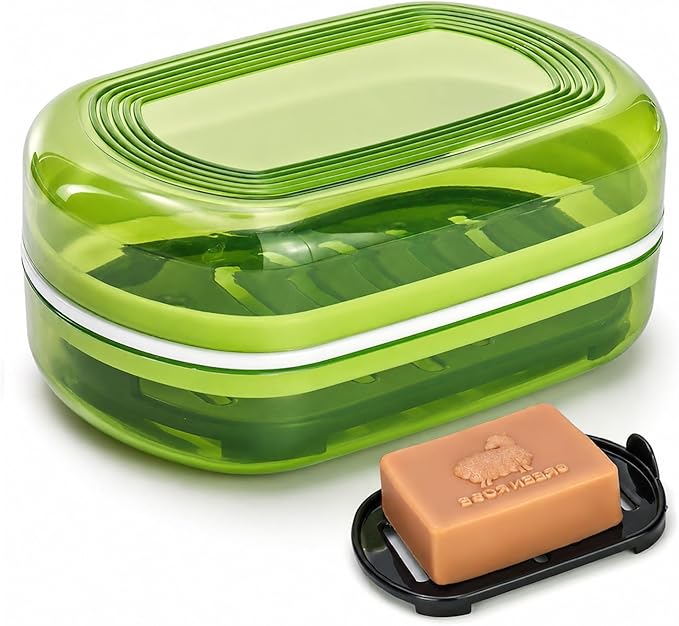 AIDIMMING Travel Soap Case, Bath Soap Holder, Bar Soap Dish with Lid for Traveling,Portable Bar Soap Container for Traveling, Camping, Gym, Bathroom (Green)