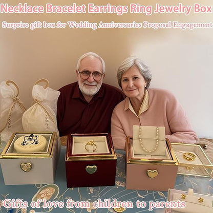 Little Bear Cake Rotating JewelryBox for Proposal - Rotating Ring Box Engagement Ring Box, Surprise Box Ring Bearer Box, necklace box for Birthday,Necklace Holder with Fabric Interior (pink)