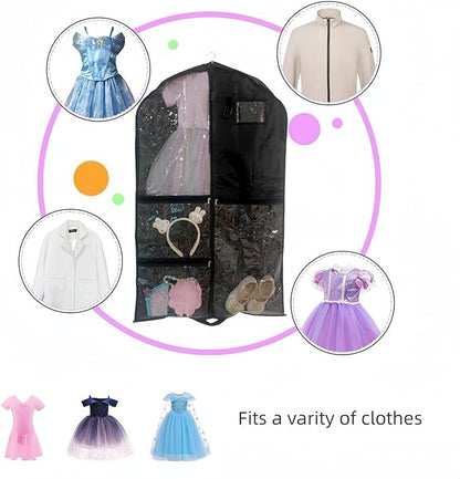 Dance Costume Garment Bag for Travel with Handles, 39 Inch Garment Bag for Dance Competitions, Kids Hanging Clothes Cover for Girls Closet Storage with 4 Zippered Pockets (Black-1 Pack)