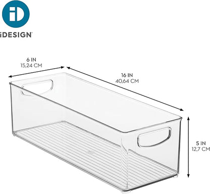 iDesign Plastic Stackable Pantry Bin with Handles for Cabinets or Fridge, Clear, Made in USA