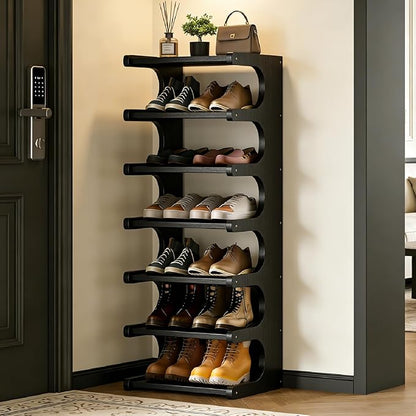 39" Bamboo Shoe Rack - Vertical Shoe Organizer Rack for Small Space, Narrow Shoe Tower for Closet, Entryway, Corner, Tall Shoe Shelf with Removable Shelves, Flexible Storage Shelf for Saving Space