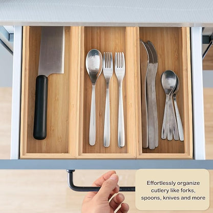 Kigley 8 Pieces Bamboo Drawer Organizer Kitchen Utensils Wooden Utensil Stackable Wooden Storage Box Bamboo Silverware Tray for Drawer(9 x 3 x 2 Inch,Wood)