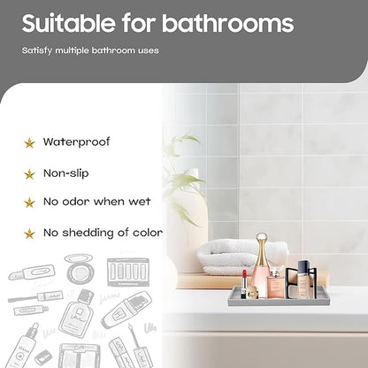 Vanity and Bathroom Tray, 7.7" ABS Countertop Organizer,Waterproof Vanity Tray for Toilet Tank,Perfume,Soap,Keys,Bathroom Accessories,Kitchen and Bath Trays,Non Slip Small Trays,Gray,2 Pack