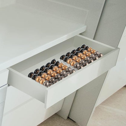 SUMERFLOS 2-Sets Coffee Pod Holder Storage Tray Compatible with Vertuoline Capsule, Drawer Insert Organizer Holds 60 Pods Drawer of Kitchen, Home, Office - Clear