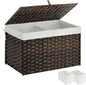 Greenstell Storage Basket with Lid, 105L Large Wicker Basket with Lid, Handwoven Blanket Storage Basket with Handles, Removable Cotton Liner, Metal Frame, Foldable for Bedroom, Laundry Room, Brown