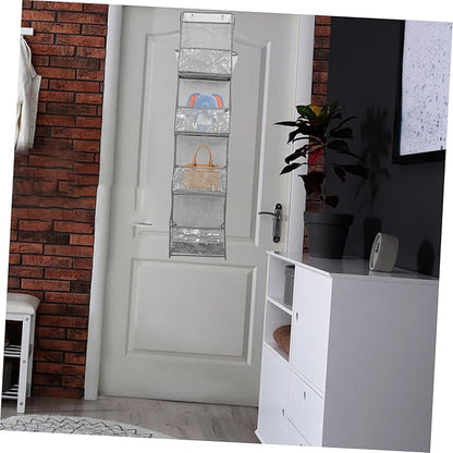 Cabilock 2Pcs Over The Door Hanging Storage Organizer Bag Convenient Wall Mounted Hanger for Handbags Shoes and Umbrellas Stylish White Gray Maximizes Space Utilization