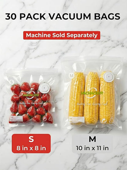 30 Pack Reusable Vacuum Sealer Bags with Valve, 8"x8" BPA Free&Replacement Bags for Handheld Sealer, Perfect Starter Kit Refill, Dishwasher & Freezer Safe