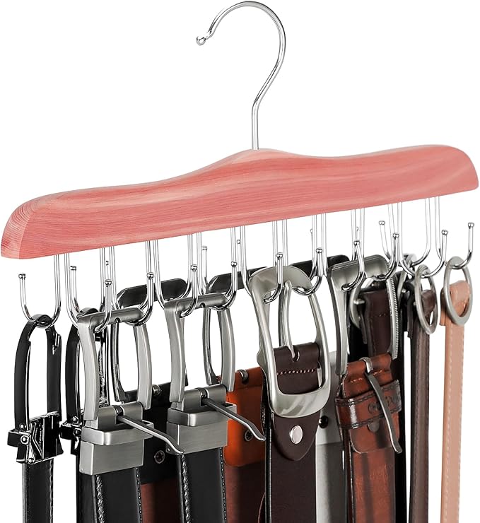 TOPIA HANGER Belt Hanger for Closet, Cedar Wooden Hangers with 20 Rotatable Hooks, Closet Organizers and Storage for Bra, Tank Top, Tie, Purse, Hat, Necklace- CT48U