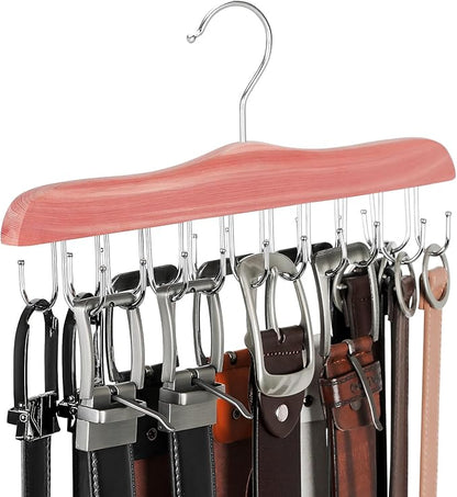 TOPIA HANGER Belt Hanger for Closet, Cedar Wooden Hangers with 20 Rotatable Hooks, Closet Organizers and Storage for Bra, Tank Top, Tie, Purse, Hat, Necklace- CT48U