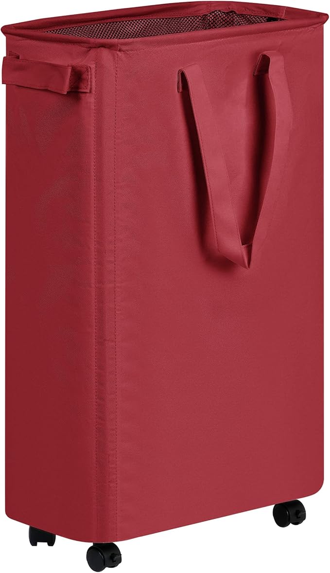 efluky Slim Laundry Hamper with Wheels, Rolling Laundry Basket for Clothes, Small Laundry Basket for Bedroom, Dorm and Laundry Room, 60L (12.7 Gallons) Burgundy Red