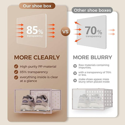 Pinkpum 15 Pack X-Large Shoe Storage Boxes, Shoe Organizer for Closet Clear Plastic Stackable Shoe Dispaly Case Bins Holder, Sneaker Storage for Sneakerheads Pink