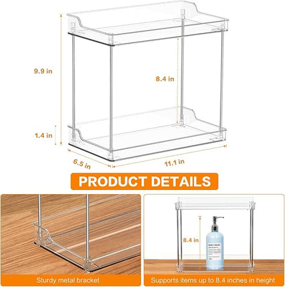 2 Tier Bathroom Counter Organizer, Clear Bathroom Counter Shelf for Vanity Countertop, Kitchen, Sink Storage, Tiered Skincare Organizer for Makeup, Perfume, Beauty Supplies (Rectangular)
