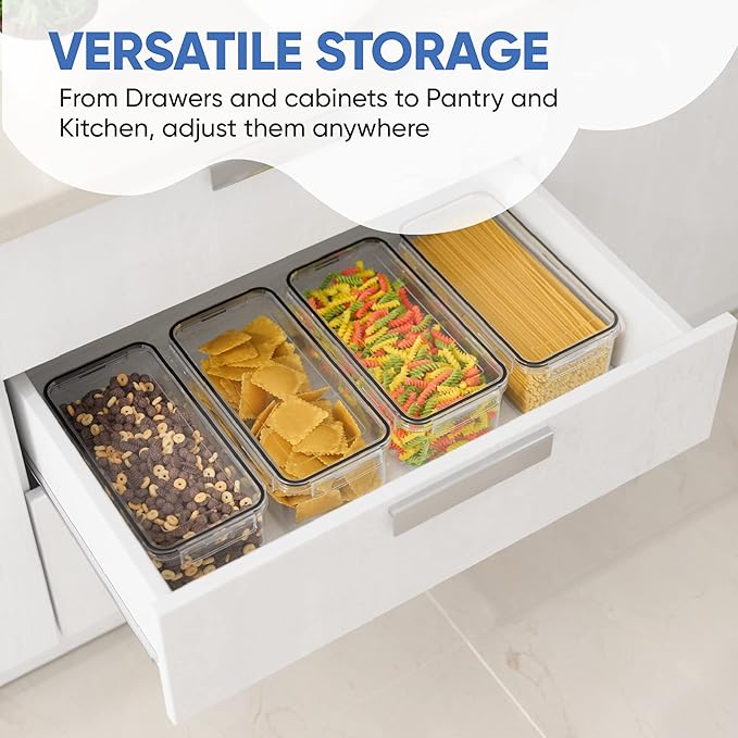 Chef's Path Airtight Food Storage Containers with Lids (Set of 4/3.6 Liters Each), Plastic Spaghetti Container for Pasta & Dry Food Storage, BPA Free Pantry Organizer Set with Kitchen Accessories