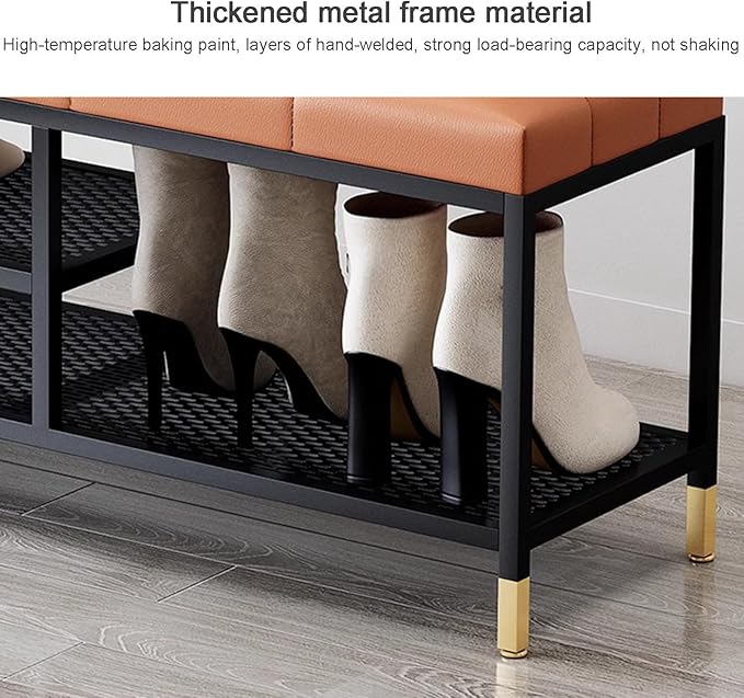 3 Tier Shoe Organizer for Entryway, Shoe Racks with Cushion, Black Metal Frame Hallway Bench for Living Room Bedroom,Gray,60 x 32 x 47 cm