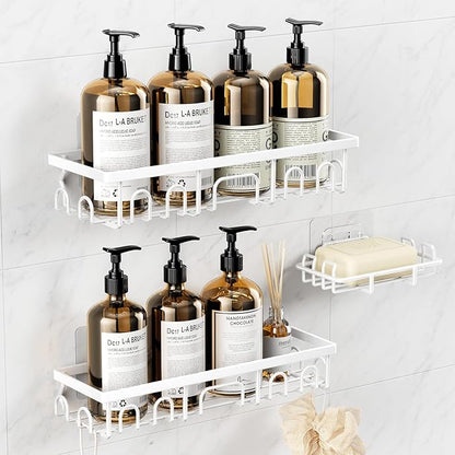 Shower Caddy, 3 Pack Shower Shelves for Inside Bathroom, Rustproof Adhesive Bathroom Organizer with Soap Holder, No Drilling Washroom Organizers and Storage for Bathtub Room/Kitchen/Home, White