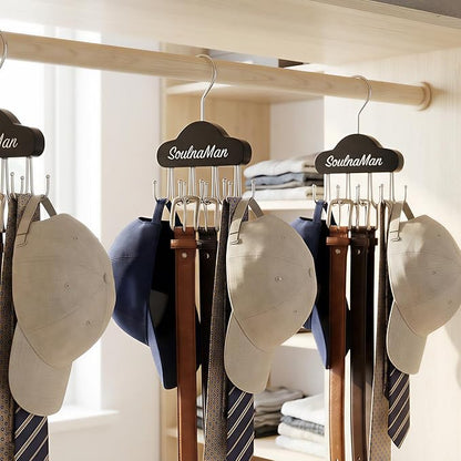 Belt Organizer, 2 PCS Belt Hanger for Closet, Tie Organizer for Men, Rotatable Sturdy Shirt Hangers with 8 Hooks, Tie Rack for Belt, Bra, Tank Top, Hat, Purse, Black