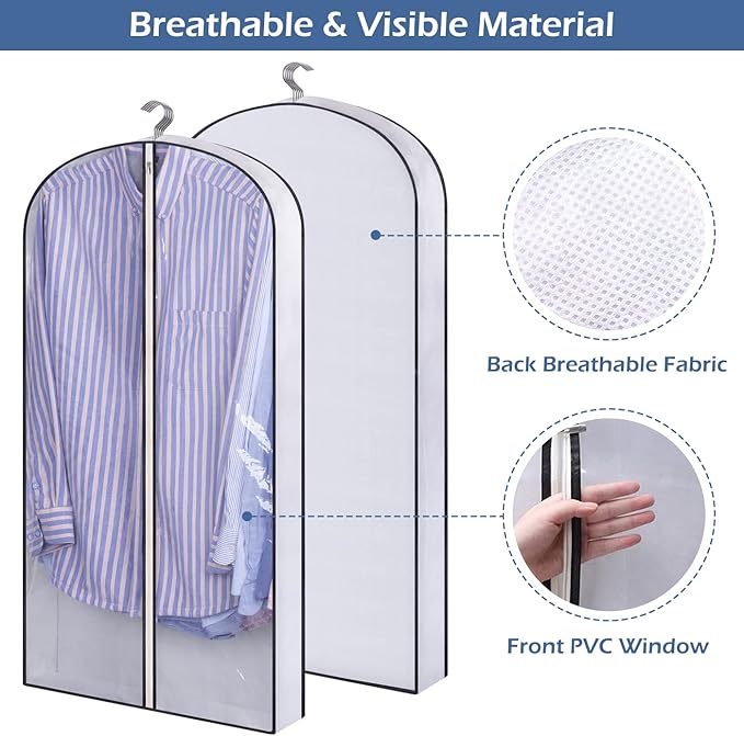 SLEEPING LAMB 40" Clear Garment Bags for Hanging Clothes Storage 4" Gusseted Suit Bags for Closet Storage Coat Cover for Shirts, Sweaters, Jackets (5 Packs)